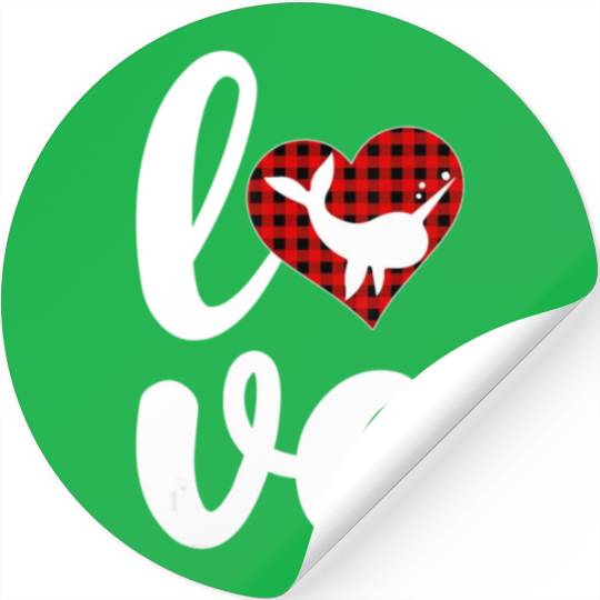 Narwhal Fish Lover Buffalo Plaid Love Narwhal Vale Stickers