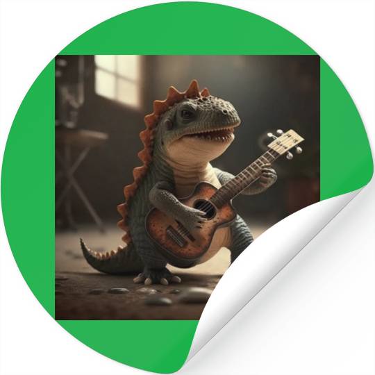 Mini dino cute music guitar acoustic concert Stickers