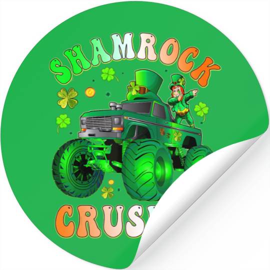 Boys Saint Patricks Day Monster Truck Shamrock Cru Stickers