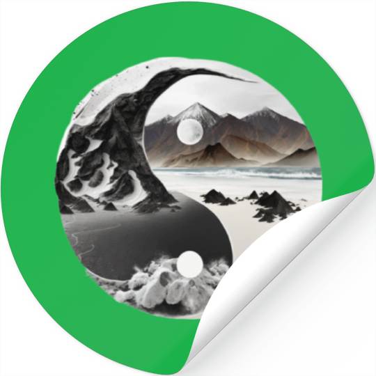 Ying Yang - mountains - beach Stickers