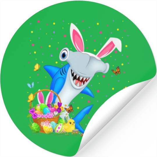 Shark Fish Easter Egg Hunting Hammerhead Shark Eas Stickers