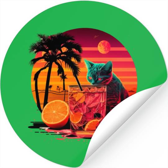 Funny Cat Drinking Cocktail Cat Lover Stickers