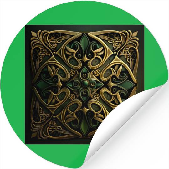 Green Bronze Ornamental Plaid Decoration Pattern Stickers