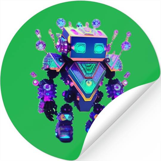 Gemstone Guardian Robot Made of Sparkling Crystals Stickers