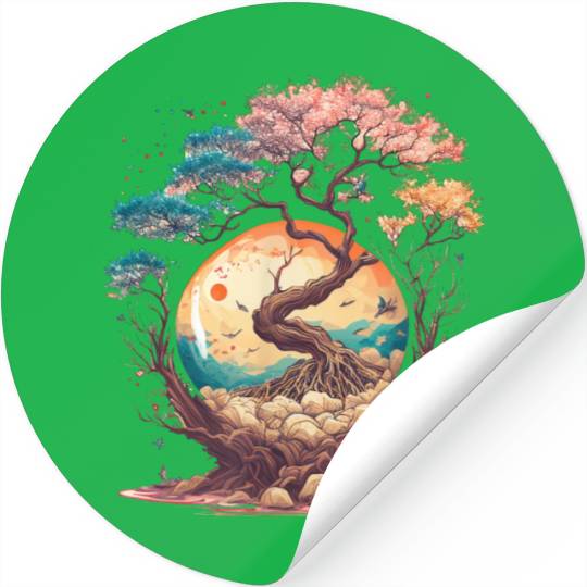 Japanese tree of life cherry blossom flowers Japan Stickers