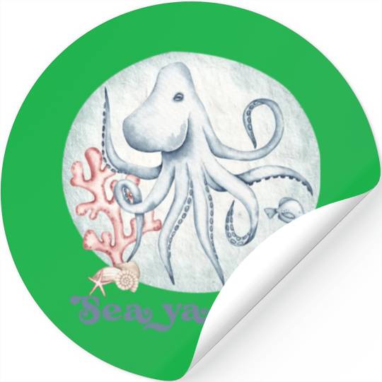 sea ya later octopus near the coral in the sea Stickers
