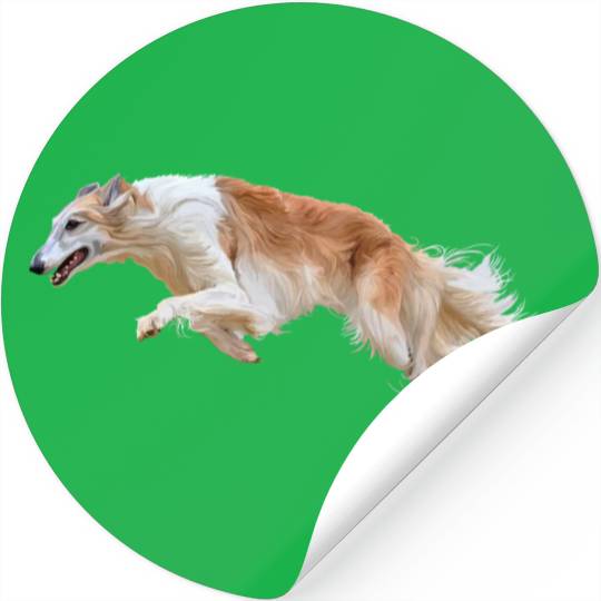 Running White and Tan Borzoi Dog Stickers