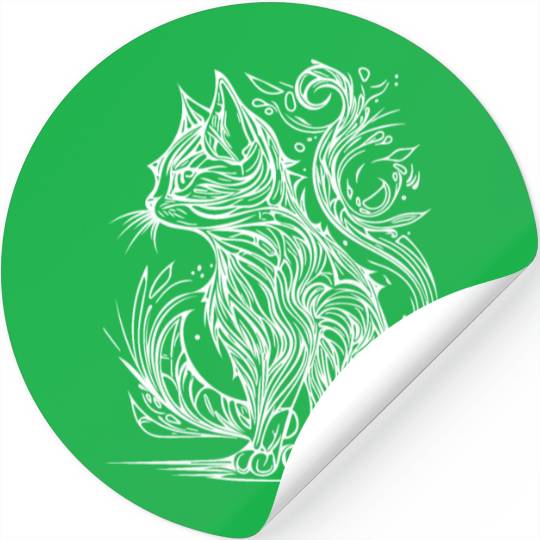 Tattoo Lines Tribal Style Vintage Cat Stickers