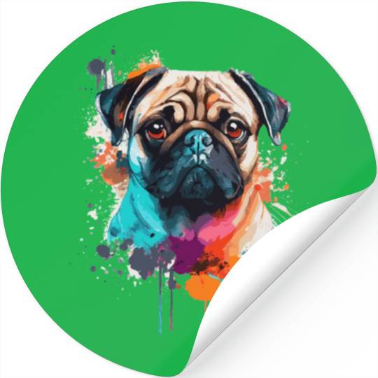 Watercolor Pug Colorful Pet Pugs Dog Lover Stickers