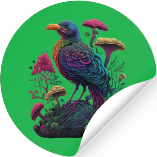 trippy patterns psychedelic Mushroom phoenix bird Stickers