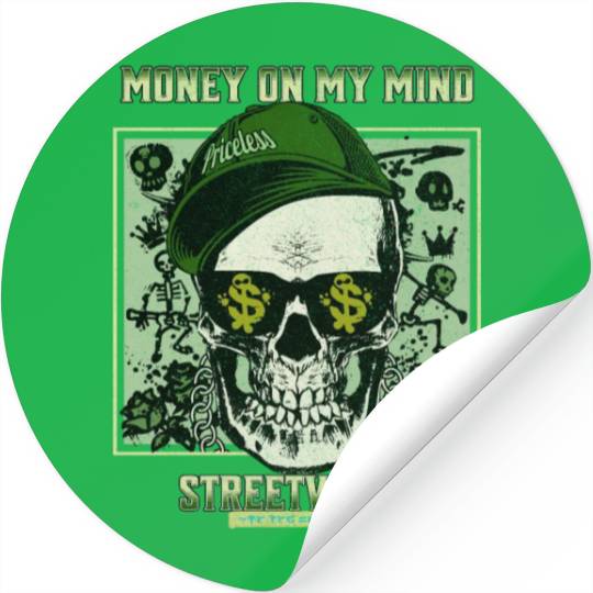 Money On My Mind Graffiti Skull Stickers