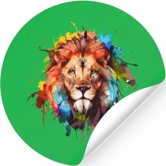 Watercolor Lion Head Colorful Safari African Wildl Stickers