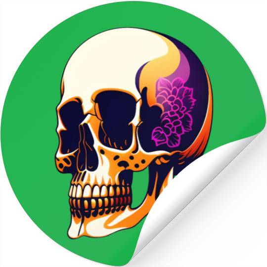 Skull Head With Flowers On The Ears Stickers