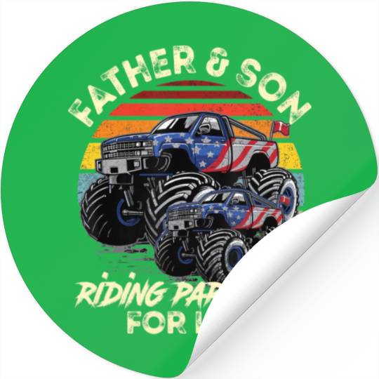 Father and Son Riding Monster Truck For Life Raci Stickers