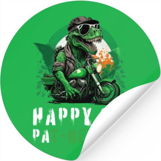 Happy St PaT-Rex Dinosaur Saint Patricks Day Biker Stickers
