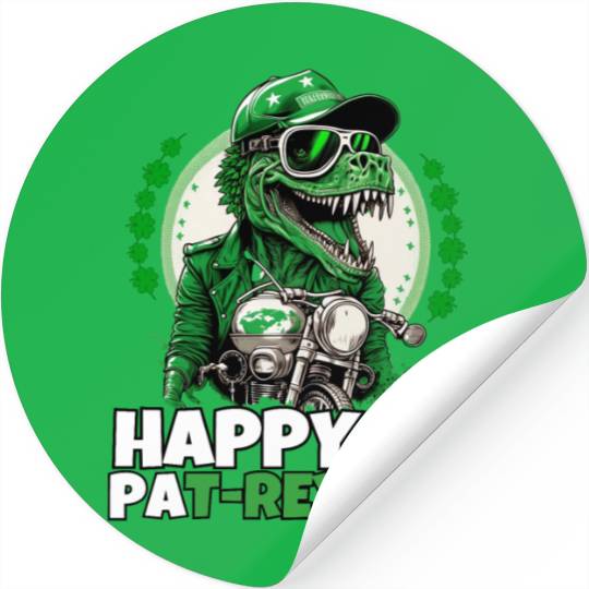 Happy St PaT-Rex Dinosaur Saint Patricks Day Biker Stickers