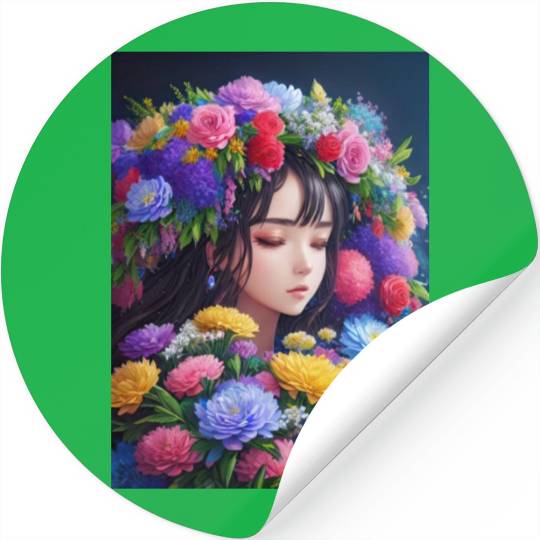 Spring Girl with a bouqet of flowers garland #1 Stickers