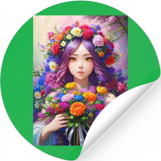 Spring Girl with a bouqet of flowers garland #4 Stickers