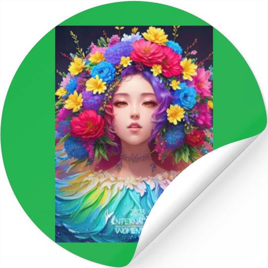 Spring Girl with a bouqet of flowers garland #17 Stickers