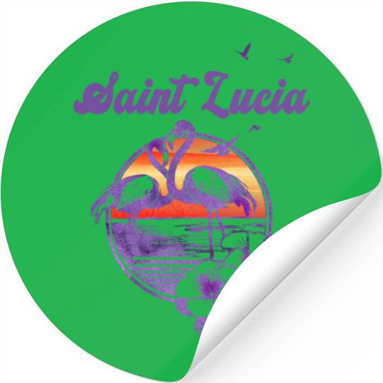 Saint Lucia Flamingo Hibiscus Vacation Souvenir Stickers