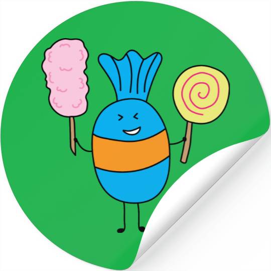 Cute Candy Holding Lollipop And Cutton Candy Stickers