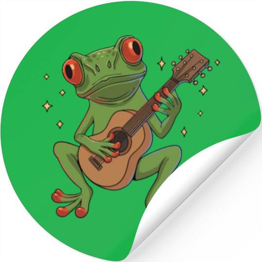 Red Eyed Frog playing Guitar Design for a Guitar Stickers