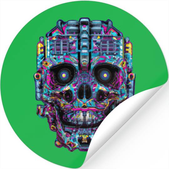 Psychedelic Robot Skull Stickers