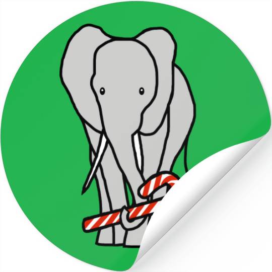 Christmas Elephant Holding Candy Cane Stickers