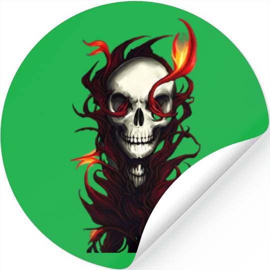 Ensnared Horror Skull Entwined in Red Plants Stickers