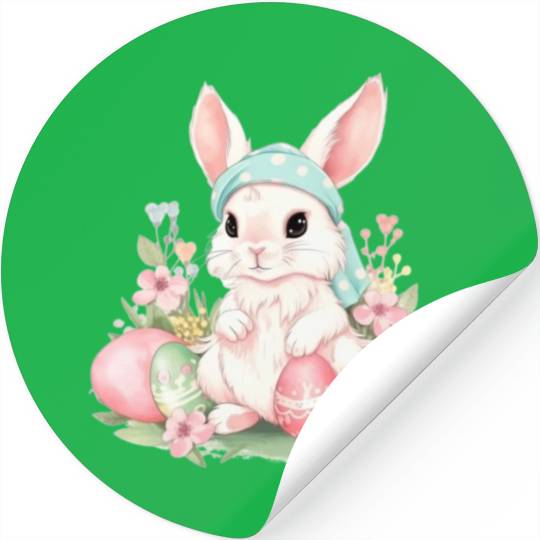 Cute Sweet Easter Bunny Rabbit Easter Eggs Stickers