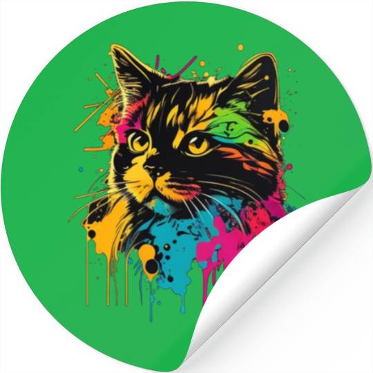 realistic cat meow outline wpap colorful Stickers