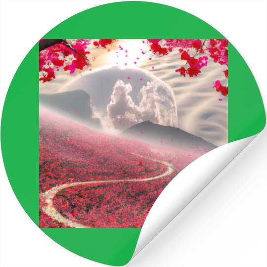 Misty Mountain Cherry Blossom Landscape Stickers