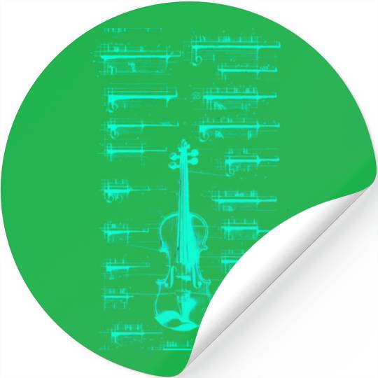 Teal Neon Da Vinci violin blueprint Stickers