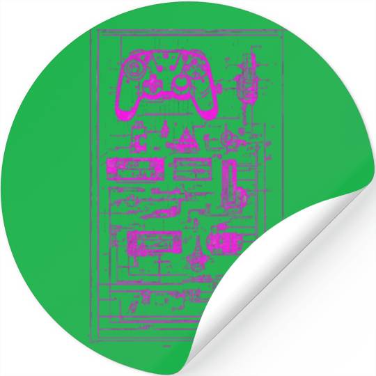 Neon Pink Video Game Controller Blueprint Stickers