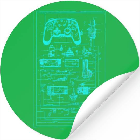 Neon Teal Video Game Controller Blueprint Stickers