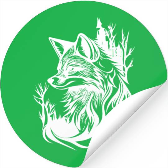 Pretty Cute Tattoo Style Fox In The Forest Stickers