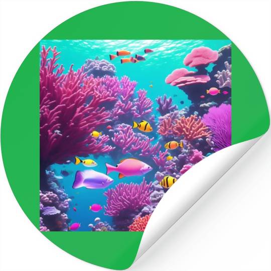 Viral magenta coral reef with tropical fish Stickers