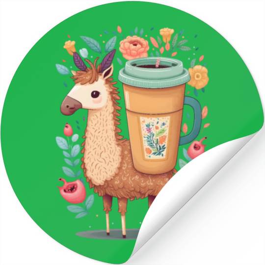 Lama & Coffee Kawaii Anime Floral Stickers