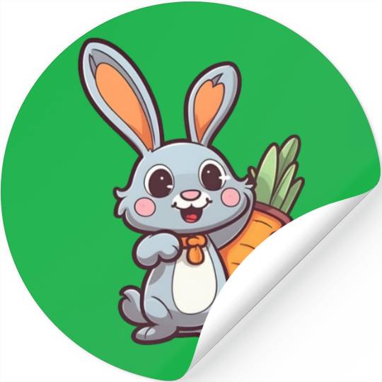 Carrot-Loving Easter Bunny: Cute 2D Design Stickers