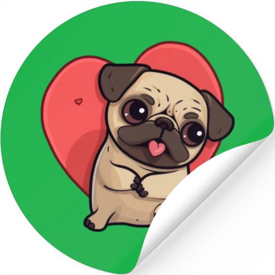 Cute Pug in Love, Big Heart Stickers