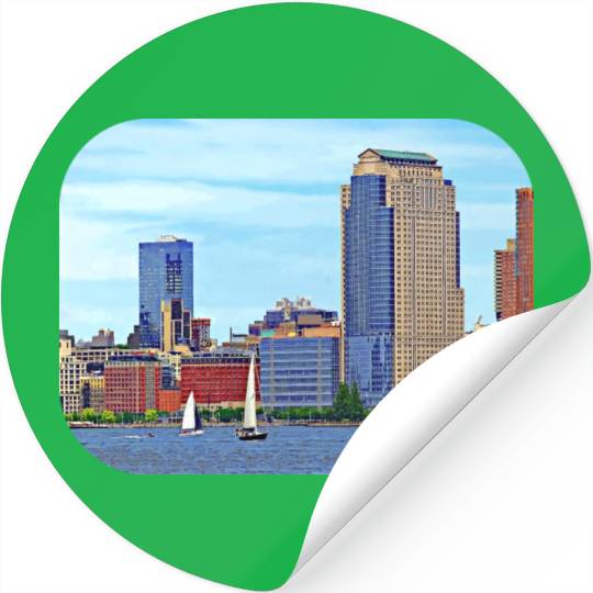 Manhattan NY - Boats By Manhattan Skyline Stickers