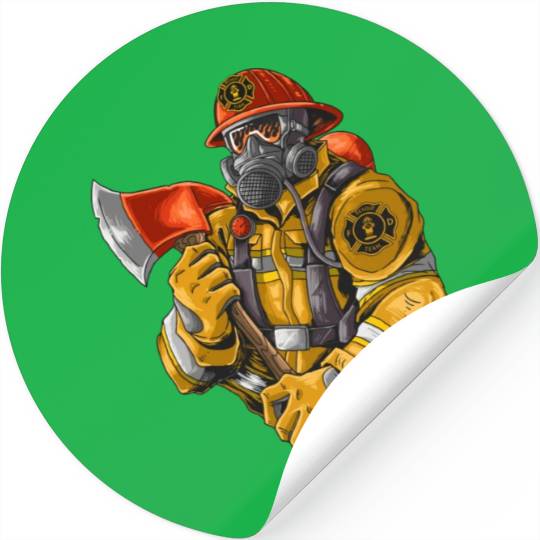 Fire Fighter With Axe Stickers