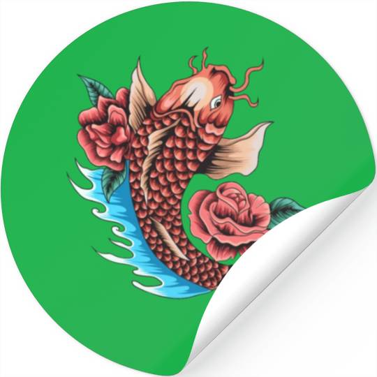 Koi Fish and Roses Stickers
