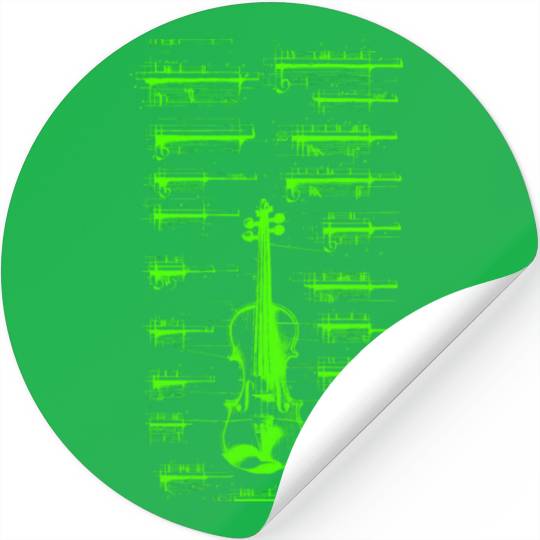 Green Da Vinci Violin Instrument Blueprint Stickers