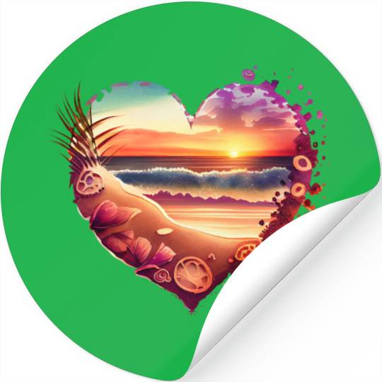 Retro Beach Heart Sunset Watercolor Stickers