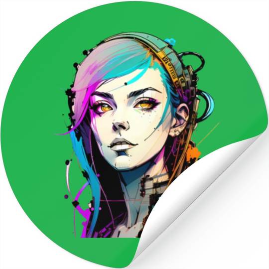 A Digital Diva Stunning Cyberpunk Beautiful Girl Stickers