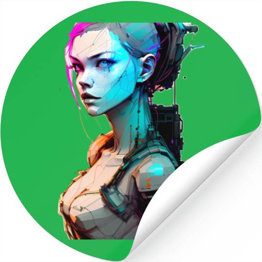 High Tech Style Illustration of a Cyberpunk Girl Stickers