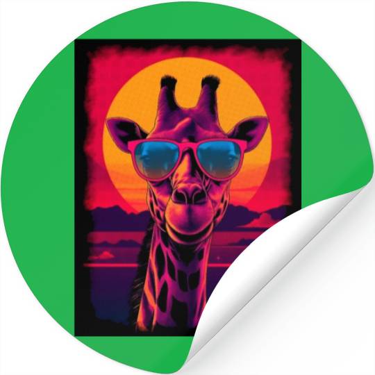 80s Synthwave Giraffe Stickers