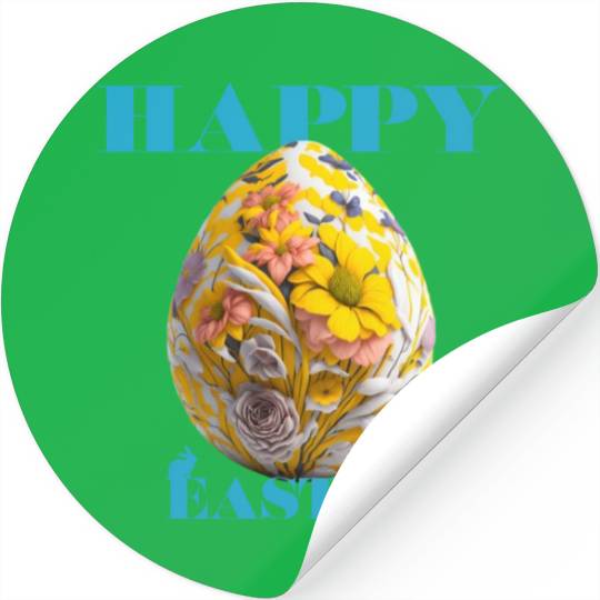 Happy Easter Egg Design with Floral Elements Stickers