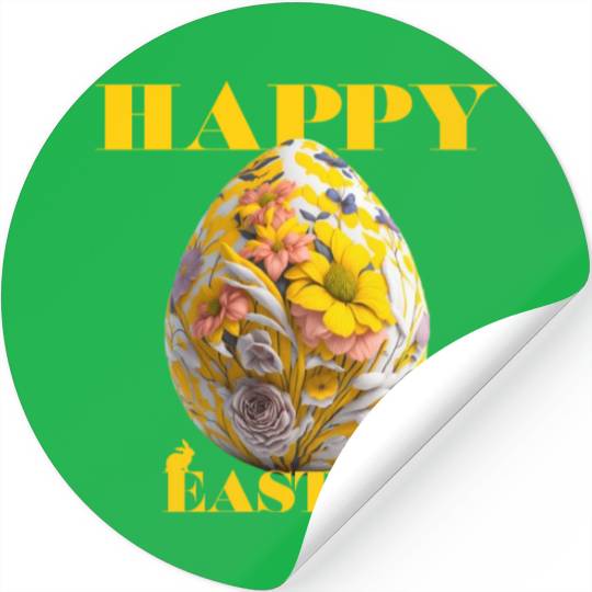 Happy Easter Egg Design with Floral Elements Stickers